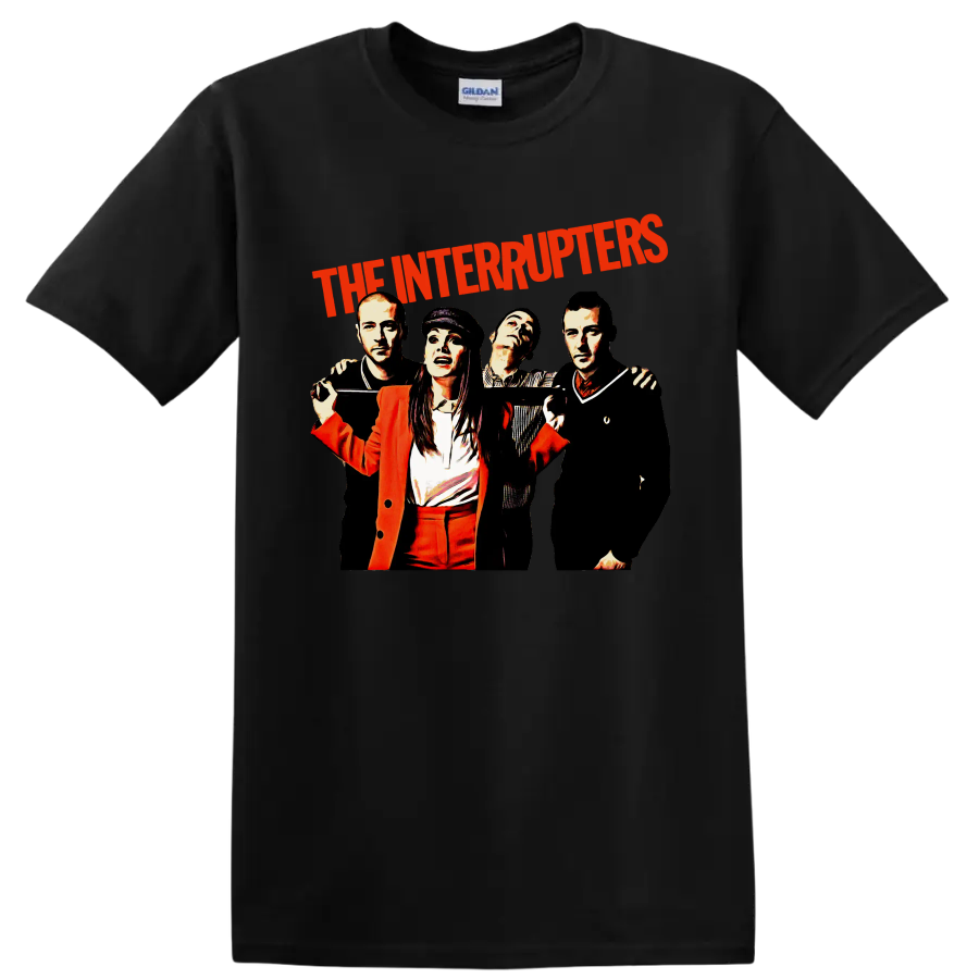 The Interrupters punk rock band graphic with red lettering and four performers on a Black T Shirt