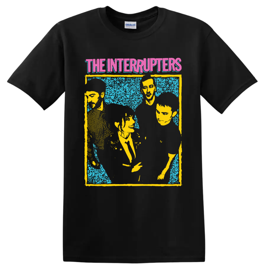 The Interrupters punk rock band portrait graphic with distressed retro styling on a Black T Shirt