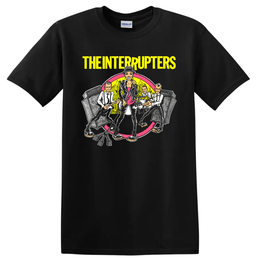 The Interrupters illustrated ska punk band performing with guitars and speakers on a Black T Shirt