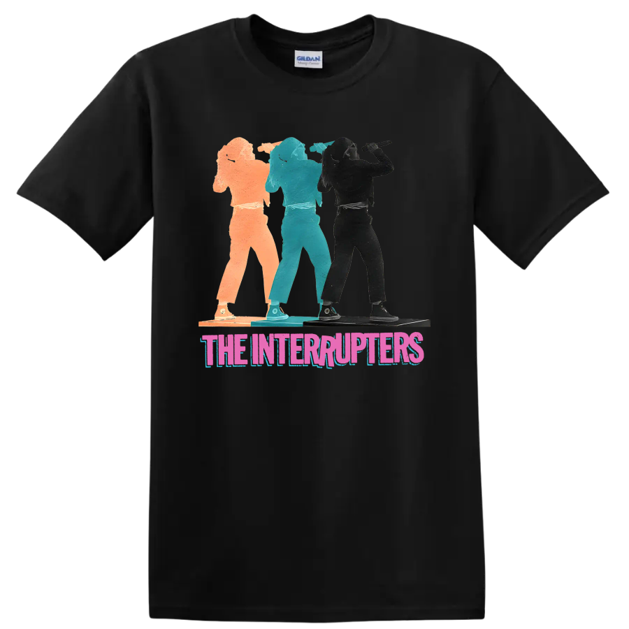 The Interrupters punk rock band graphic with three distressed performer silhouettes on a Black T Shirt