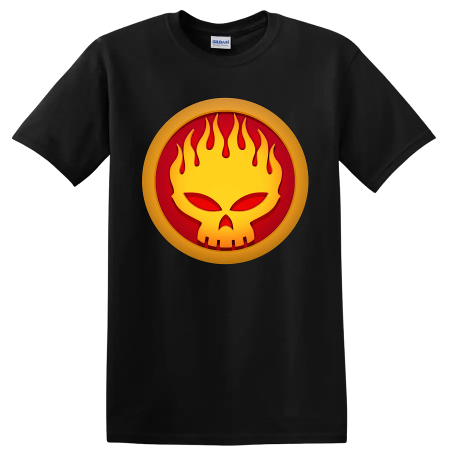 The Offspring flaming face punk rock logo graphic on a Black T Shirt