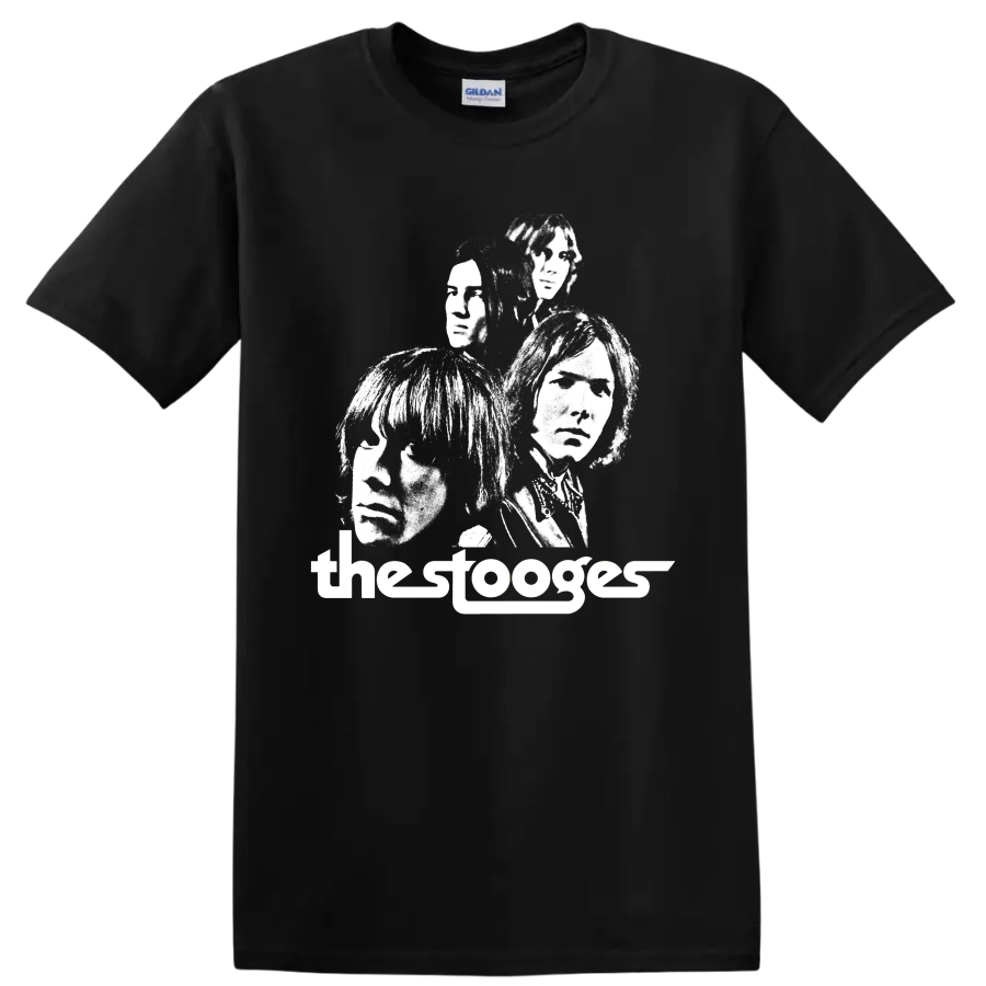 The Stooges high-contrast punk rock band portrait graphic on a Black T Shirt
