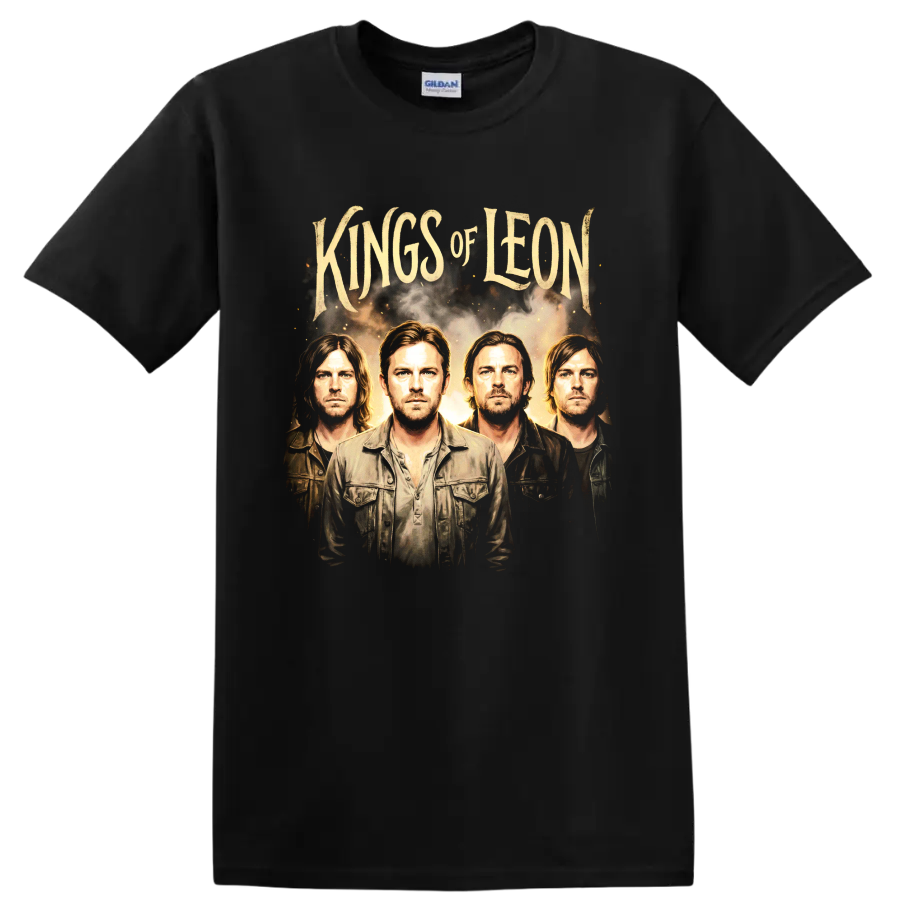 Kings of Leon vintage rock band portrait graphic on a Black T Shirt