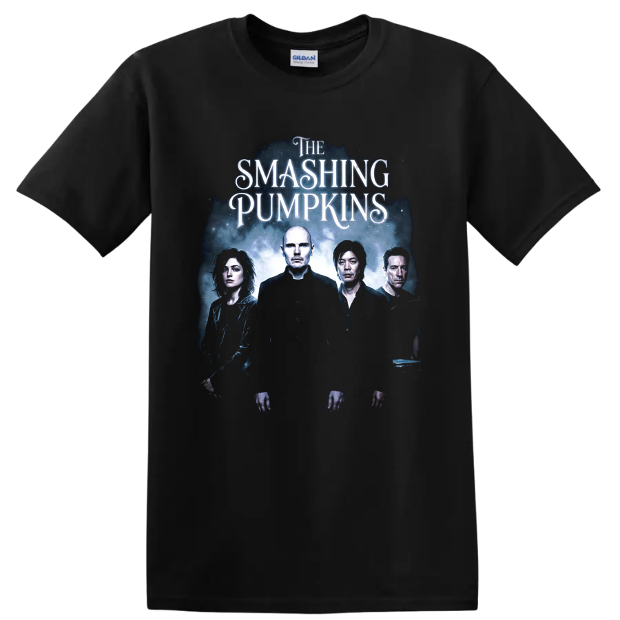 The Smashing Pumpkins blue-violet alternative rock band portrait graphic on a Black T Shirt