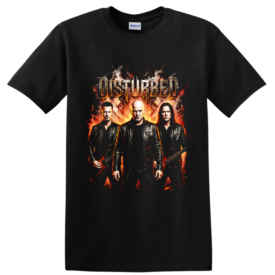 Disturbed Indestructible heavy metal album artwork with band portraits on a Black T Shirt