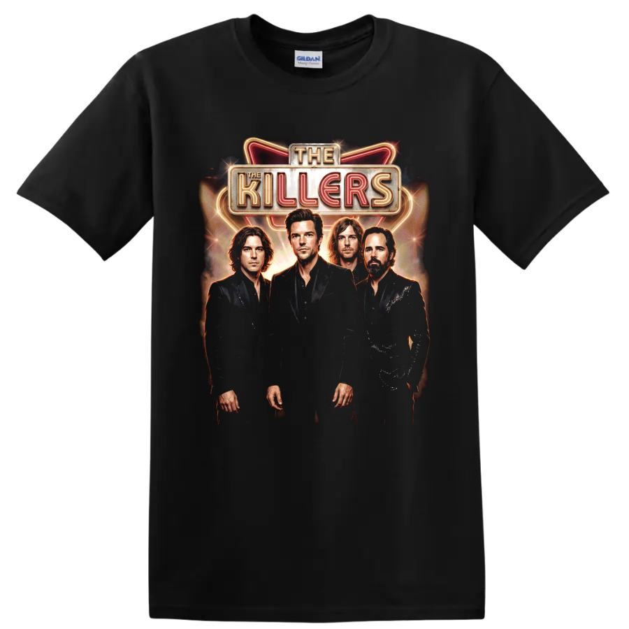 The Killers Battle Born neon marquee band portrait graphic on a Black T Shirt