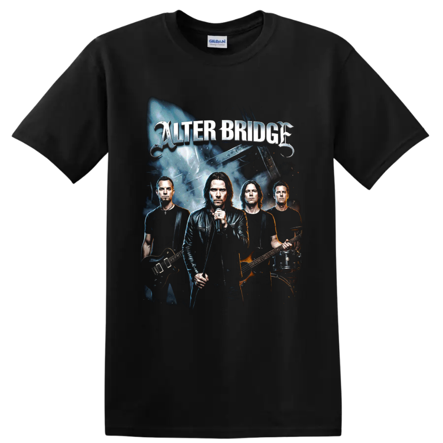 Alter Bridge band portrait rock graphic with vocalist and guitars on a Black T Shirt