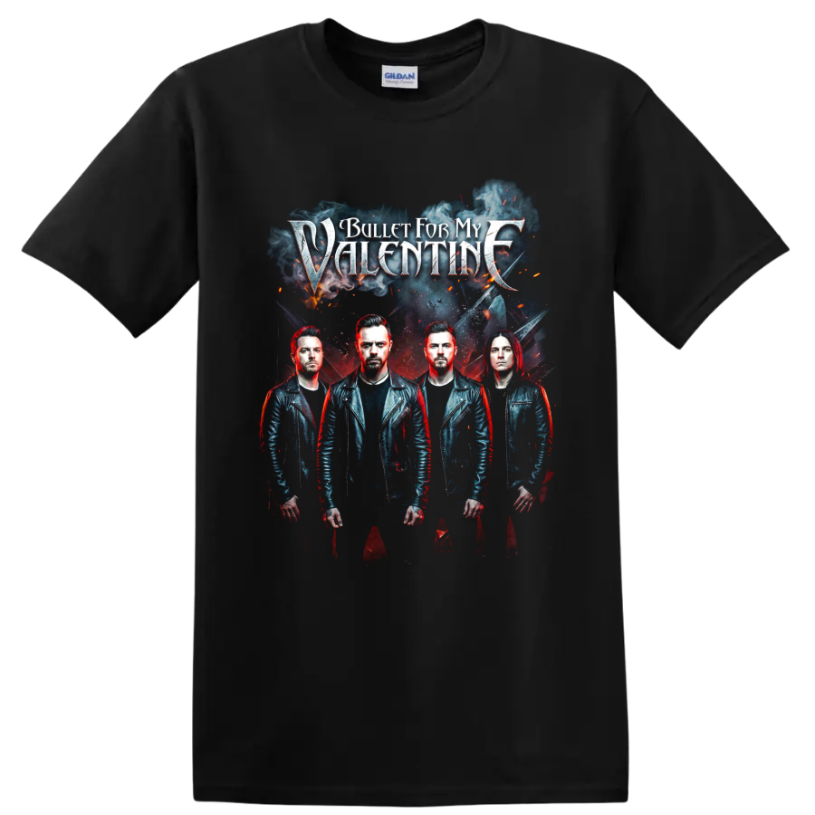 Bullet for My Valentine gothic band portrait with four musicians on a Black T Shirt