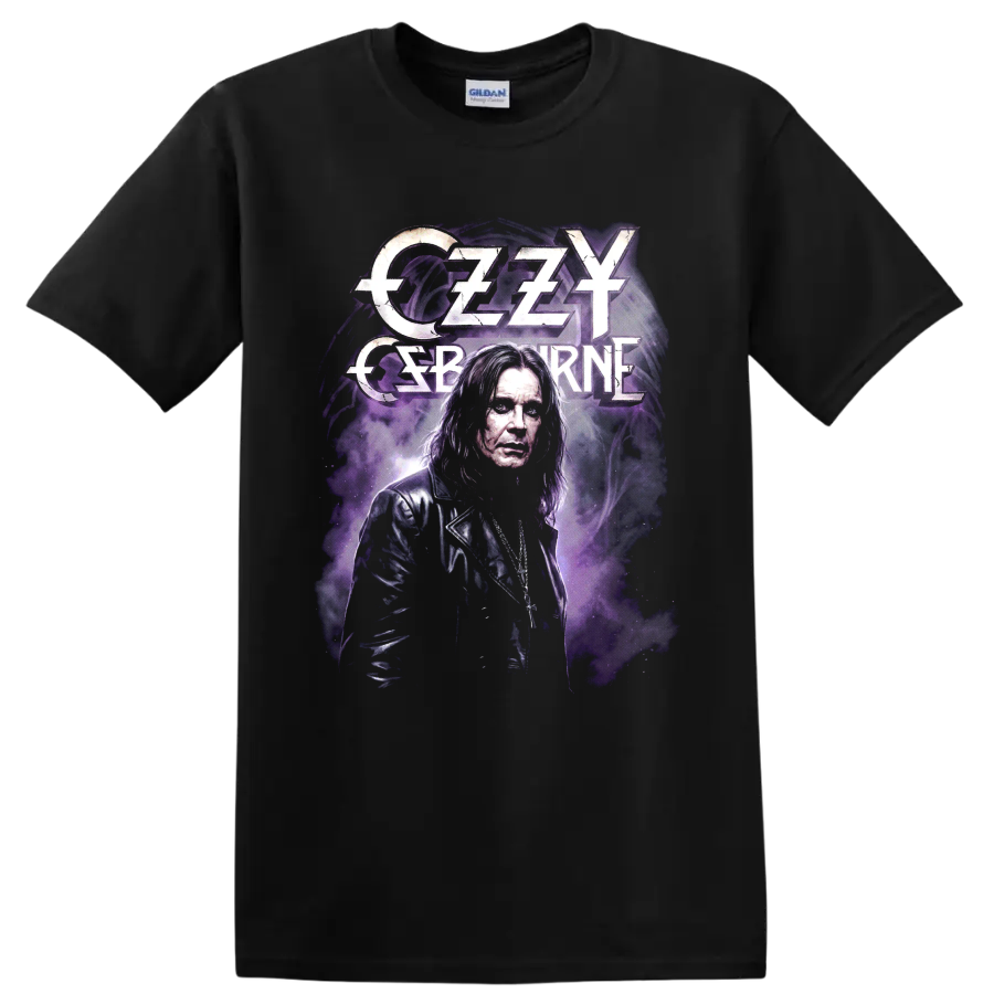 Ozzy Osbourne Black Sabbath purple portrait rock graphic on a Black T Shirt
