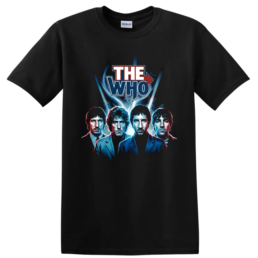 The Who Tour 65 blue and red vintage rock portrait poster graphic on a Black T Shirt