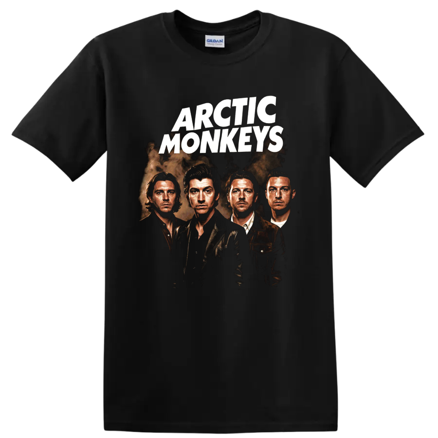 Arctic Monkeys sepia four-member band portrait graphic on a Black T Shirt