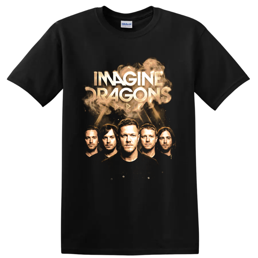 Imagine Dragons Smoke + Mirrors smoky gold portrait album artwork on a Black T Shirt