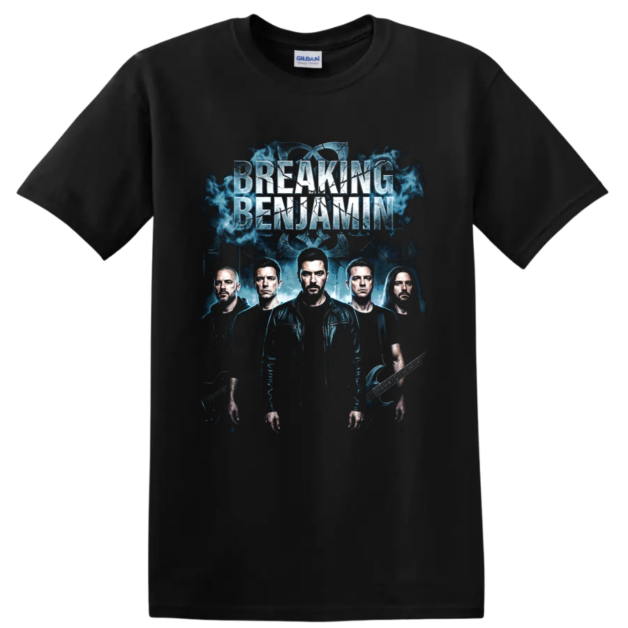 Breaking Benjamin Dear Agony alternative rock poster graphic with band portraits on a Black T Shirt