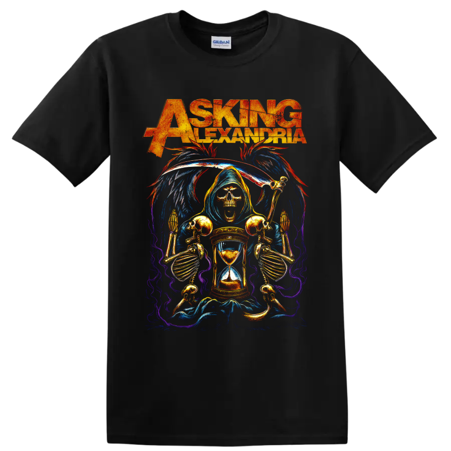 Asking Alexandria grim reaper hourglass metalcore graphic on a Black T Shirt