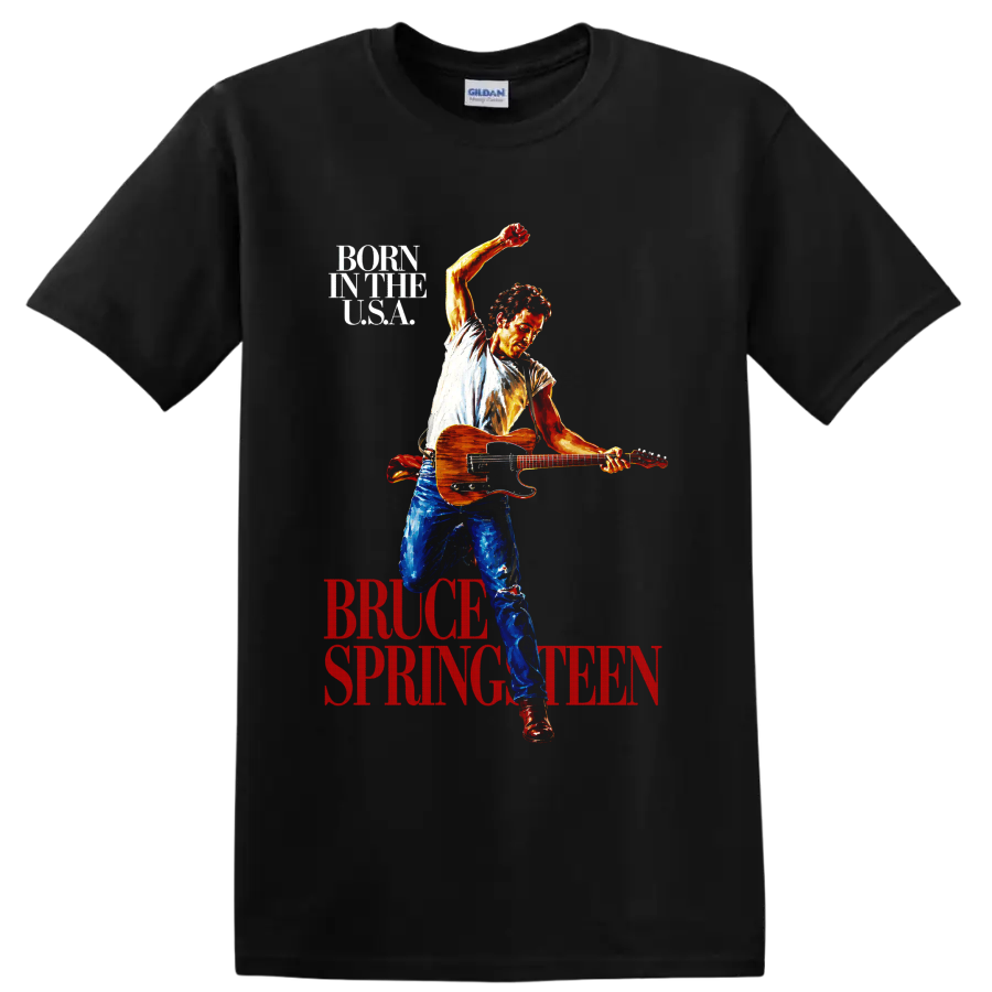 Bruce Springsteen Born in the USA vintage guitar performance graphic on a Black T Shirt