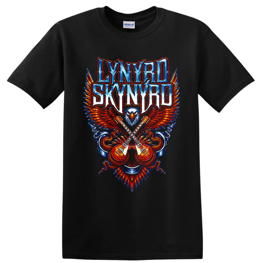 Lynyrd Skynyrd eagle and crossed guitars rock graphic on a Black T Shirt