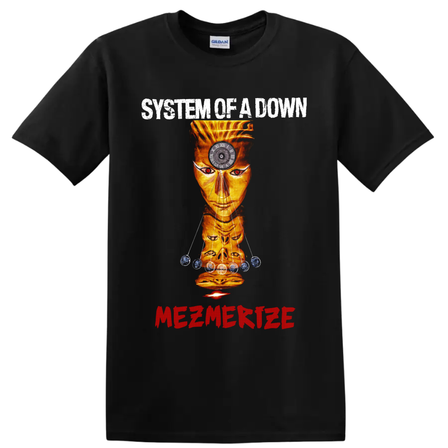 System of a Down Mezmerize surreal orange face graphic with clock on a Black T Shirt