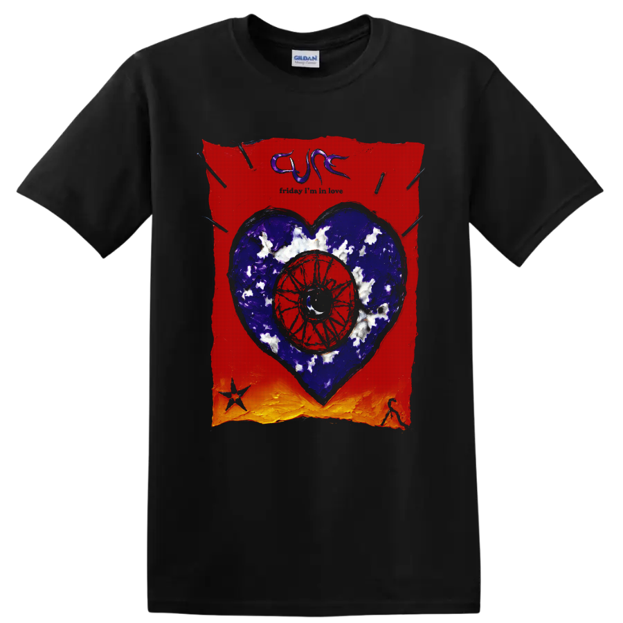 The Cure heart and eye gothic rock graphic print on a Black T Shirt