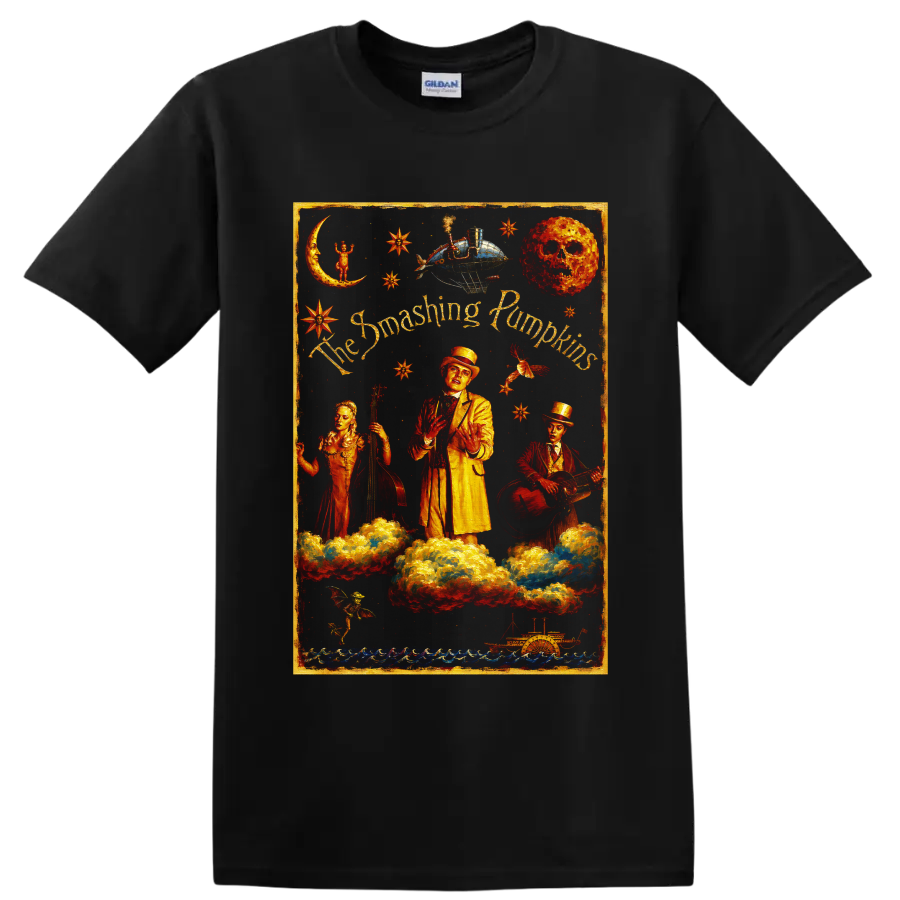 The Smashing Pumpkins surreal celestial vintage rock band artwork on a Black T Shirt