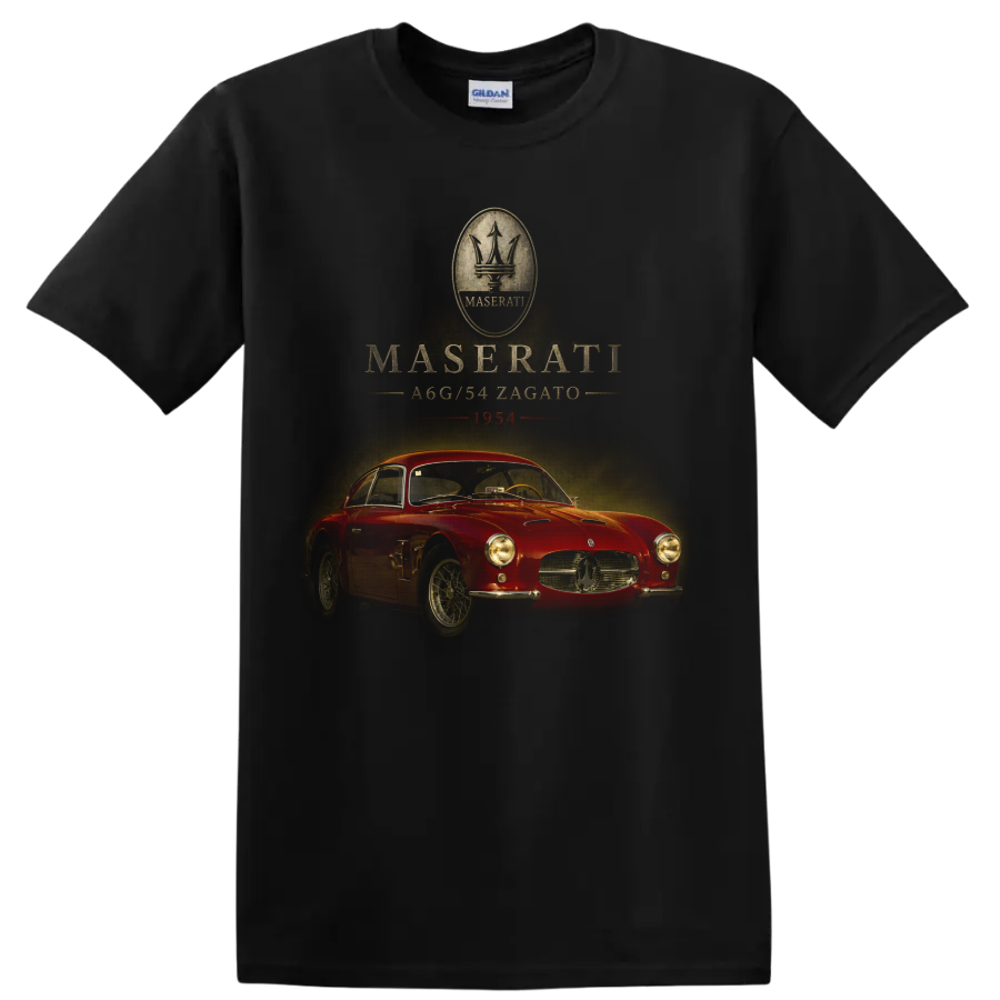 Maserati A6G/54 Zagato 1954 red vintage car graphic print on a Black T Shirt