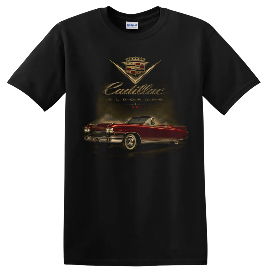 1959 Cadillac Eldorado red convertible vintage graphic print on a Black T Shirt