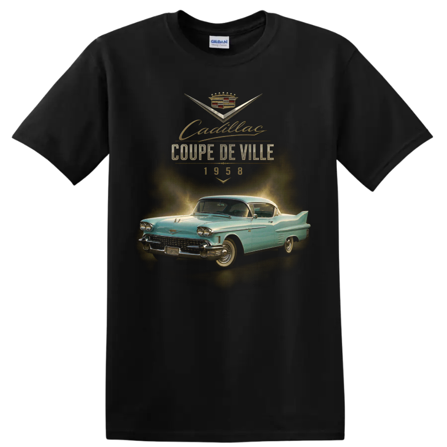 1958 Cadillac Coupe de Ville vintage classic car graphic on a Black T Shirt