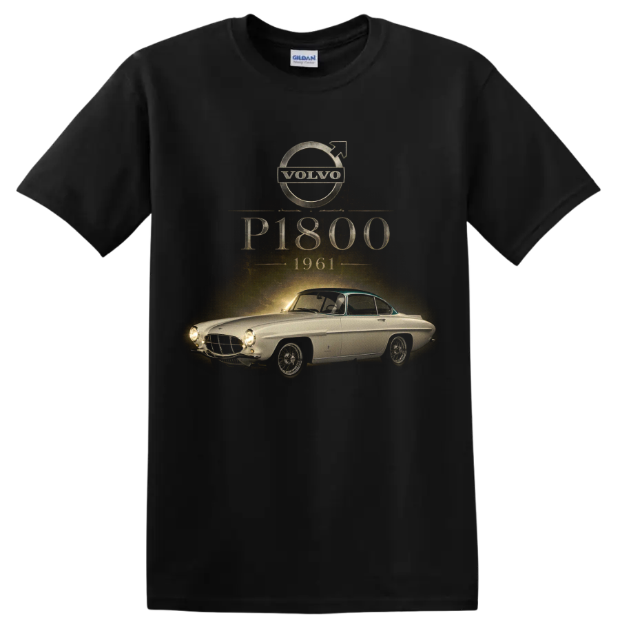 Vintage Volvo P1800 1961 classic coupe graphic with distressed typography on a Black T Shirt