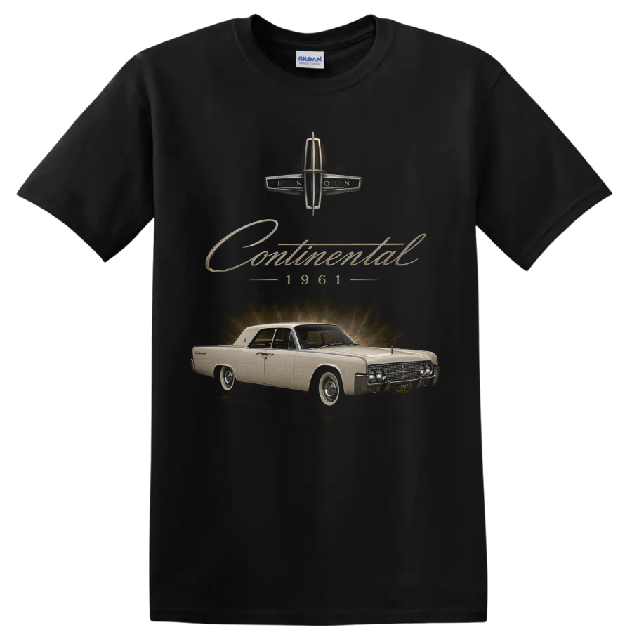 1961 Lincoln Continental vintage classic car graphic with script lettering on a Black T Shirt