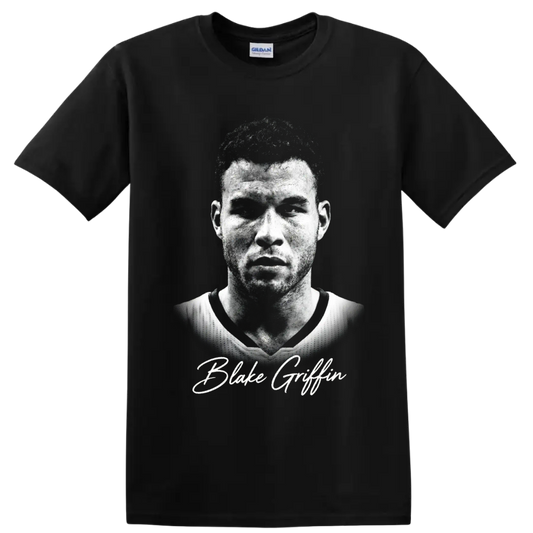 Blake Griffin Los Angeles Clippers No. 32 black-and-white basketball portrait with on a Black T Shirt