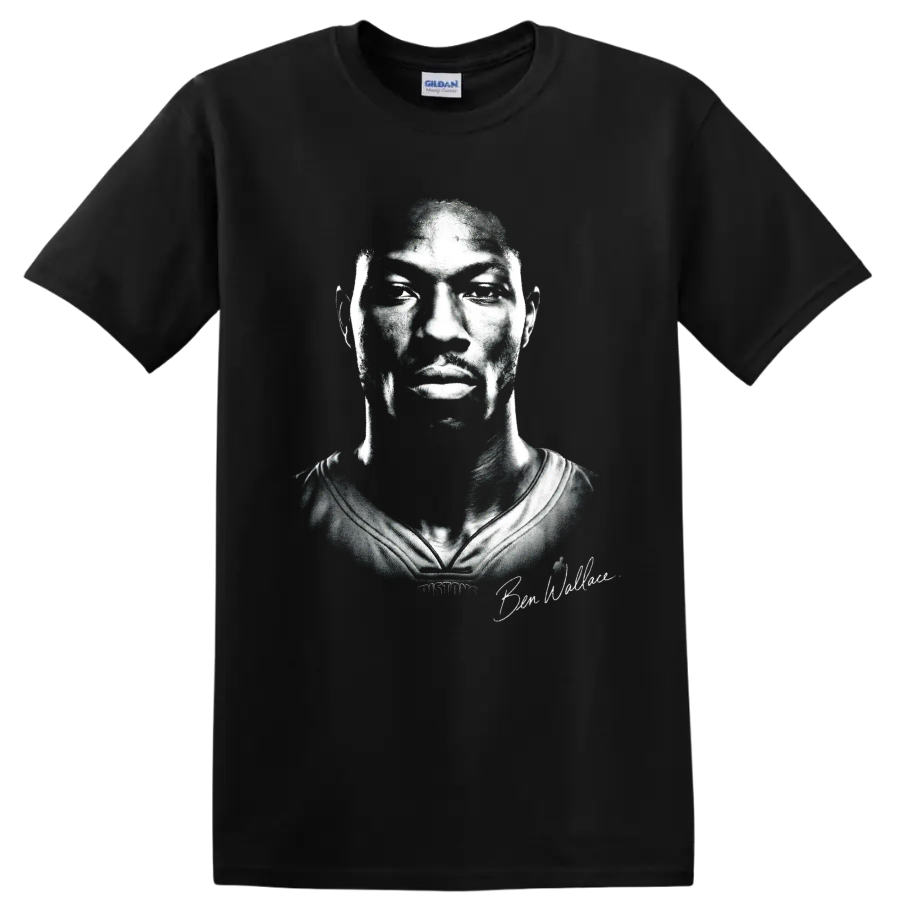 Ben Wallace Detroit Pistons No. 3 high-contrast black-and-white basketball portrait on a Black T Shirt
