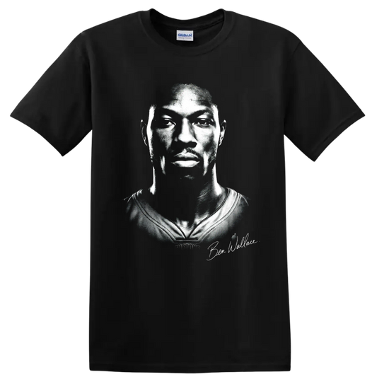 Ben Wallace Detroit Pistons No. 3 high-contrast black-and-white basketball portrait on a Black T Shirt