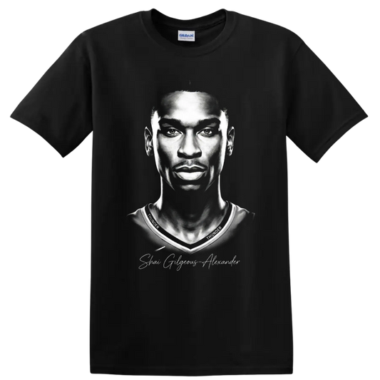 Shai Gilgeous-Alexander Oklahoma City Thunder No. 2 black-and-white portrait on a Black T Shirt