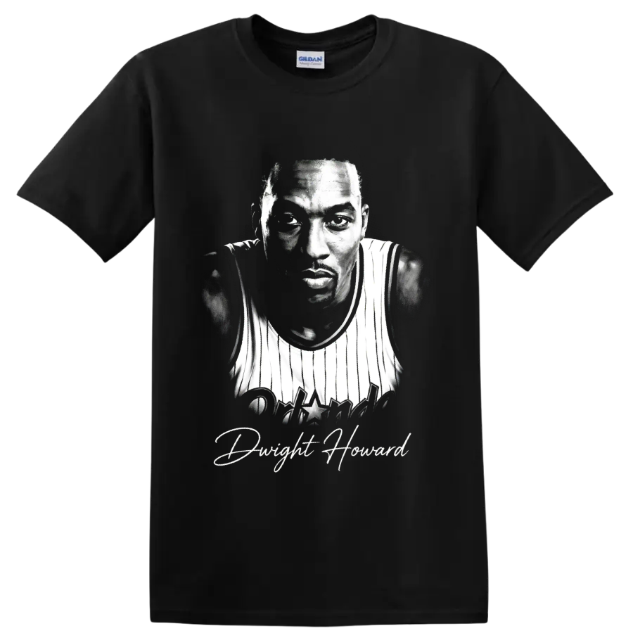 Dwight Howard Orlando Magic No. 12 monochrome basketball portrait on a Black T Shirt