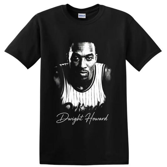 Dwight Howard Orlando Magic No. 12 monochrome basketball portrait on a Black T Shirt