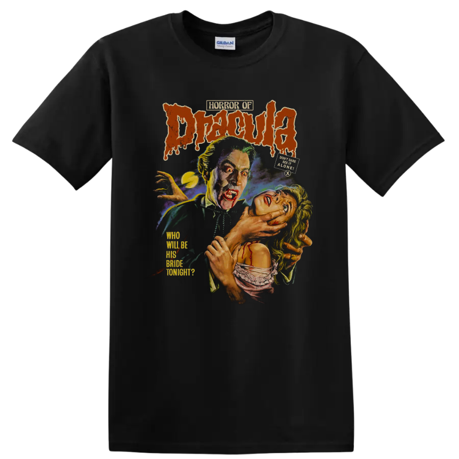 Horror of Dracula vintage gothic vampire movie poster graphic on a Black T Shirt