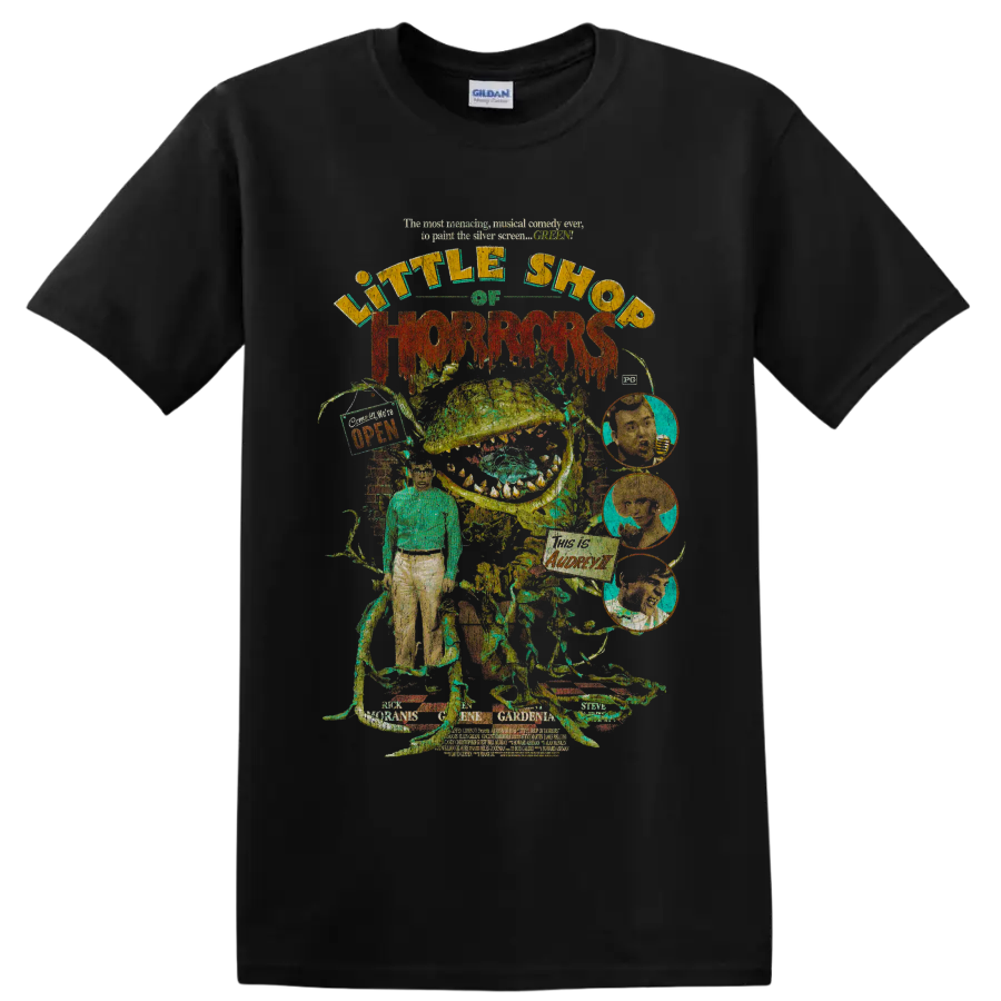 Little Shop of Horrors retro carnivorous plant horror collage on a Black T Shirt