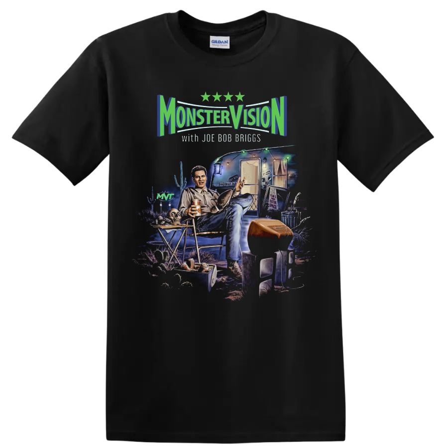 Monster Vision with Joe Bob Briggs trailer scene graphic print on a Black T Shirt