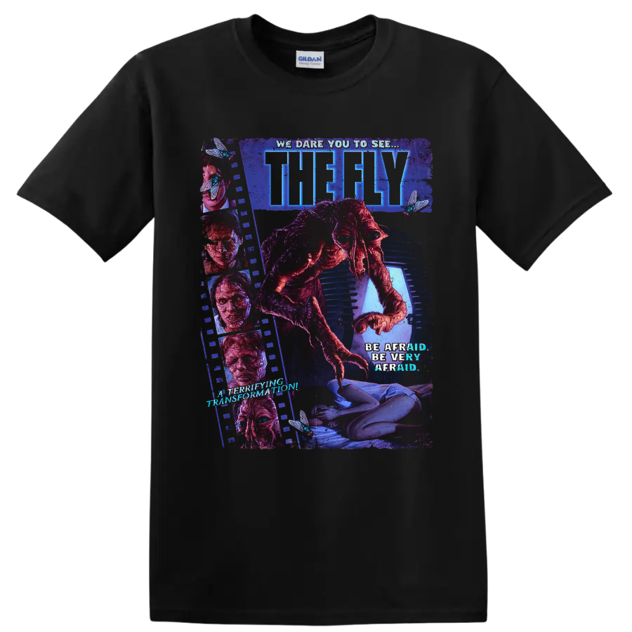 The Fly horror movie mutant insect transformation poster art on a Black T Shirt