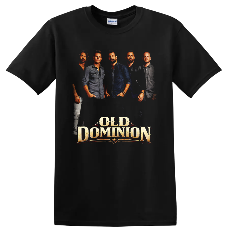 Old Dominion band portraits with distressed western-style Old Dominion wordmark on a Black T Shirt