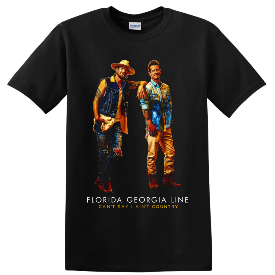 Florida Georgia Line painted duo portrait with Can’t Say I Ain’t Country text on a Black T Shirt
