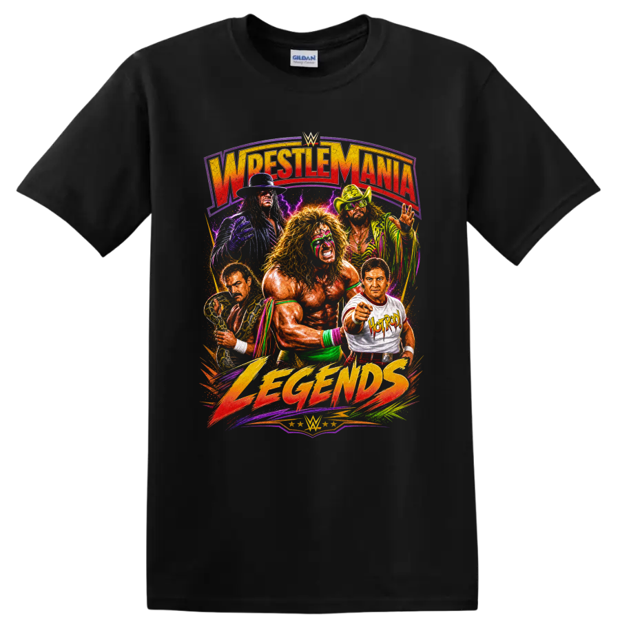 Ultimate Warrior and Macho Man Randy Savage retro wrestling legends collage on a Black T Shirt