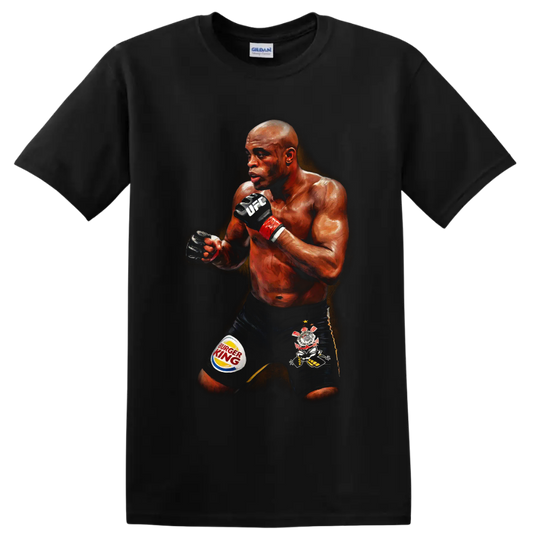 Anderson Silva MMA fighter in a dramatic painterly guarded fighting stance on a Black T Shirt
