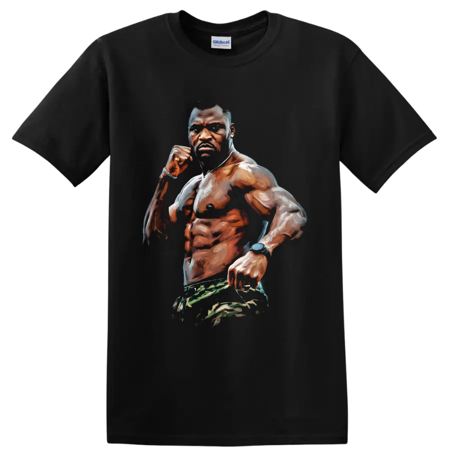 Bobby Green MMA fighter portrait in a raised-fist pose with painterly highlights on a Black T Shirt