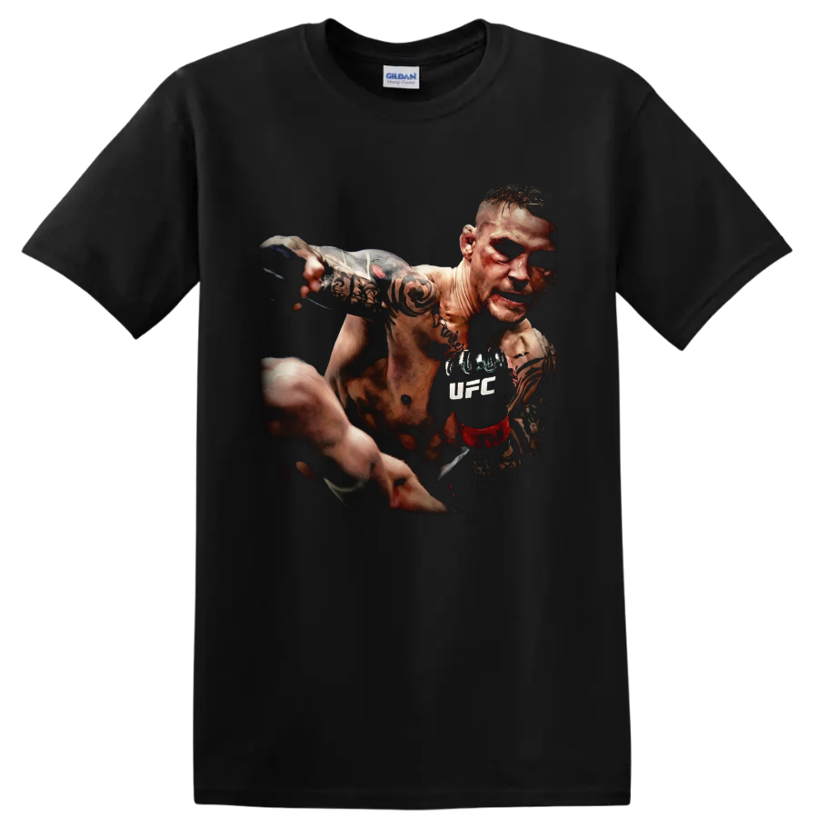 Charles Oliveira tattooed MMA fighter in a dramatic forward-punching graphic on a Black T Shirt