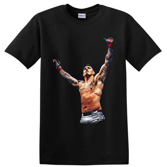 Alex Pereira tattooed victory pose in dramatic combat sports illustration on a Black T Shirt