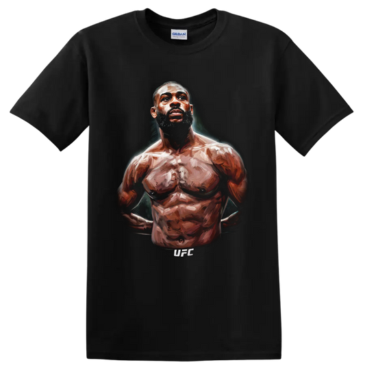 Aljamain Sterling painted UFC fighter portrait with dramatic brushwork on a Black T Shirt