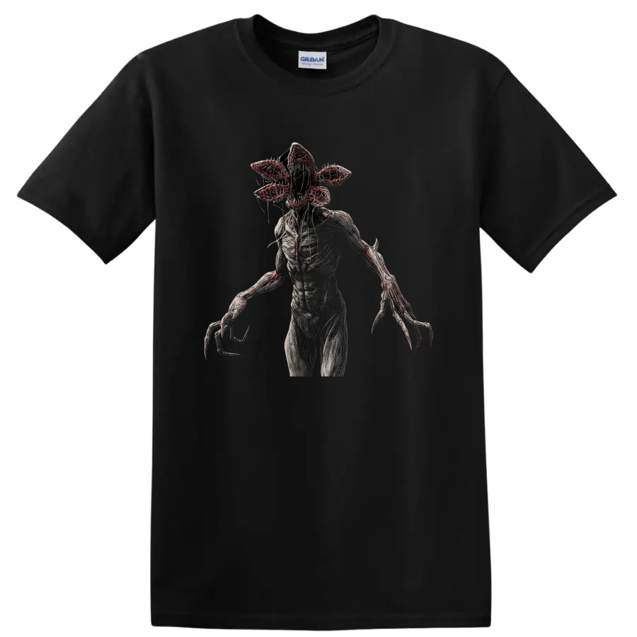 Demogorgon from Stranger Things gothic horror creature graphic on a Black T Shirt