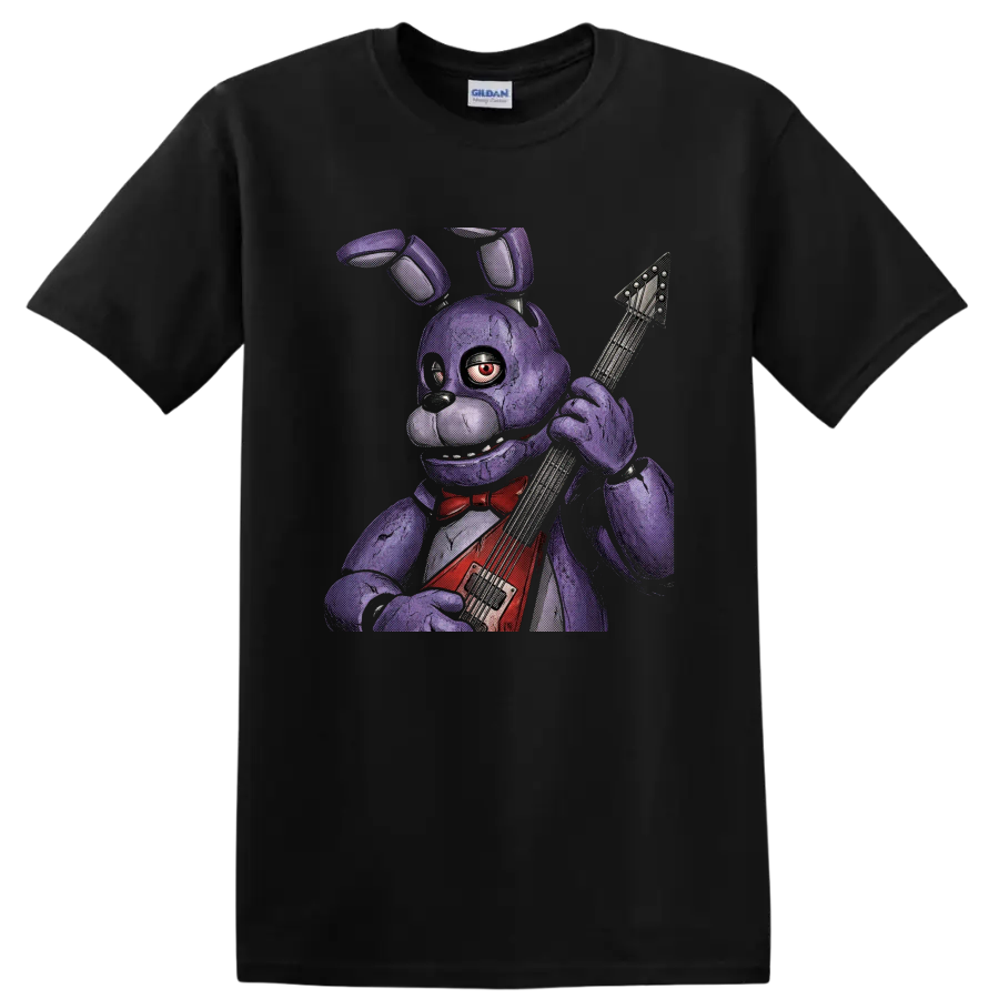 Bonnie animatronic rabbit guitarist horror graphic on a Black T Shirt