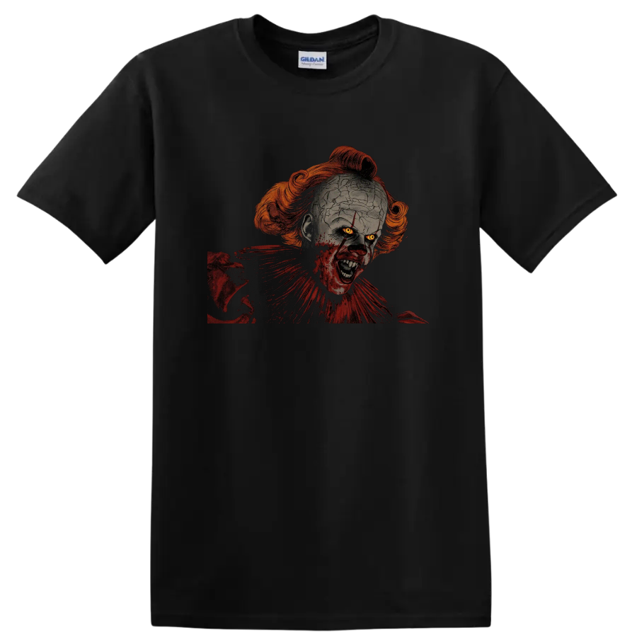 Pennywise from It cracked face horror clown graphic on a Black T Shirt
