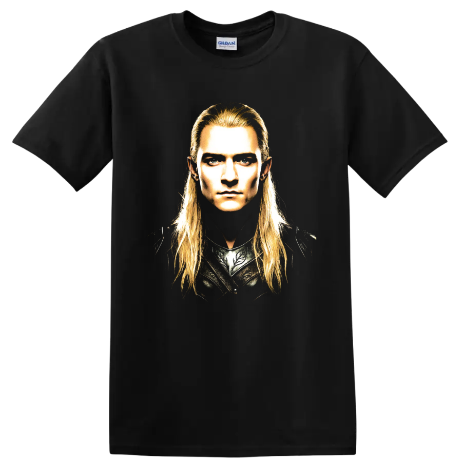 Finarfin elf warrior portrait fantasy graphic print on a Black T Shirt